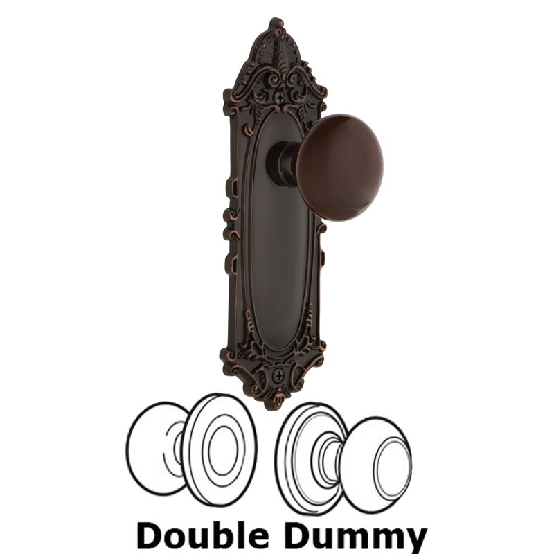 Nostalgic Warehouse Double Dummy Set - Victorian Plate with Brown Porcelain Door Knob in Timeless Bronze