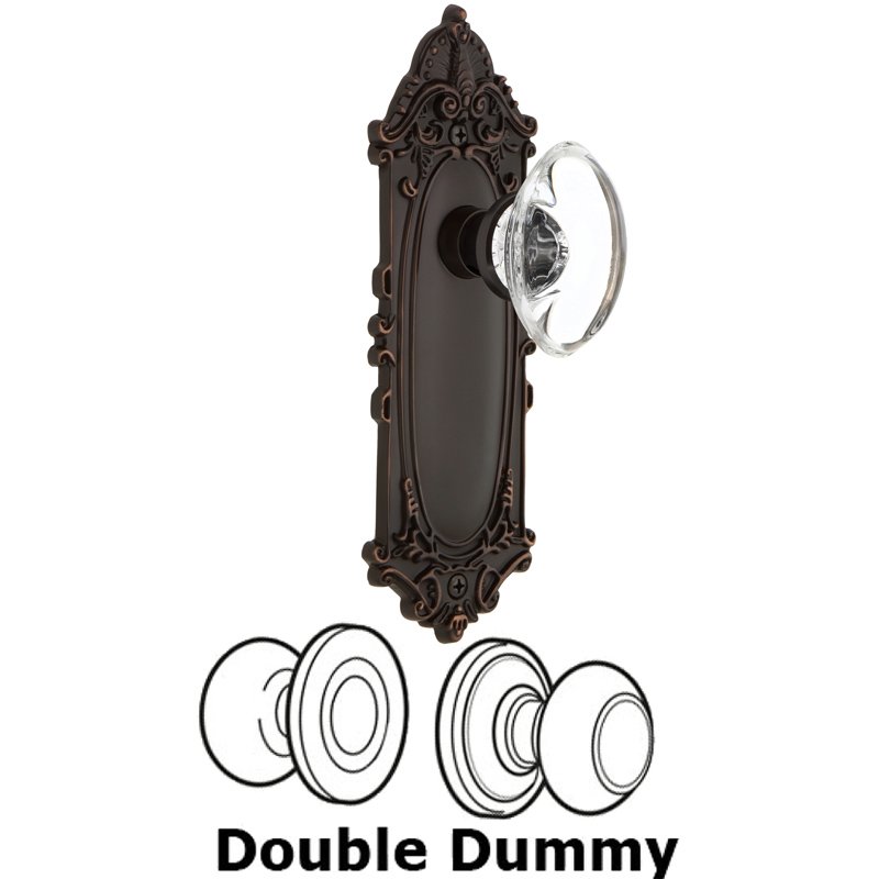 Nostalgic Warehouse Double Dummy Set - Victorian Plate with Oval Clear Crystal Glass Door Knob in Timeless Bronze