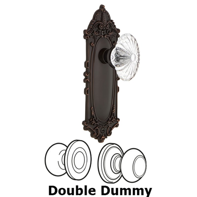 Nostalgic Warehouse Double Dummy Set - Victorian Plate with Oval Fluted Crystal Glass Door Knob in Timeless Bronze