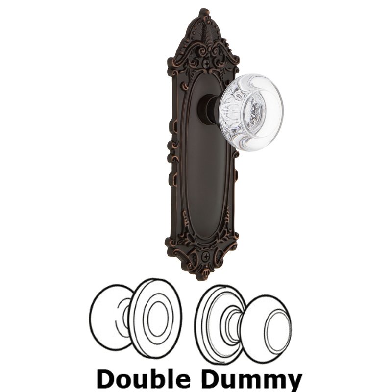 Nostalgic Warehouse Double Dummy Set - Victorian Plate with Round Clear Crystal Glass Door Knob in Timeless Bronze