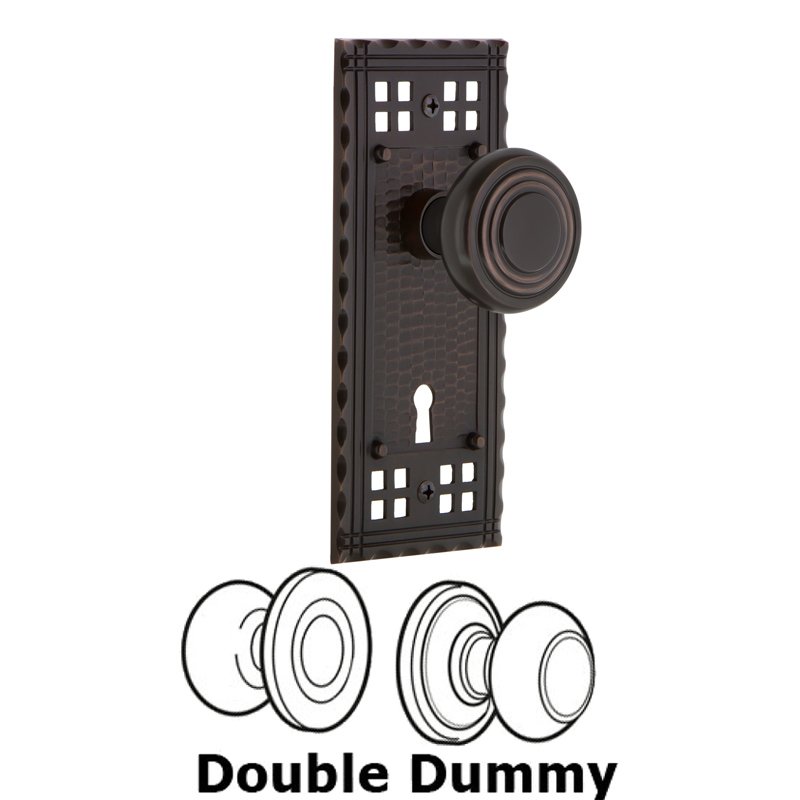Nostalgic Warehouse Double Dummy Set with Keyhole - Craftsman Plate with Deco Door Knob in Timeless Bronze