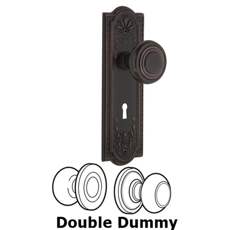 Nostalgic Warehouse Double Dummy Set with Keyhole - Meadows Plate with Deco Door Knob in Timeless Bronze
