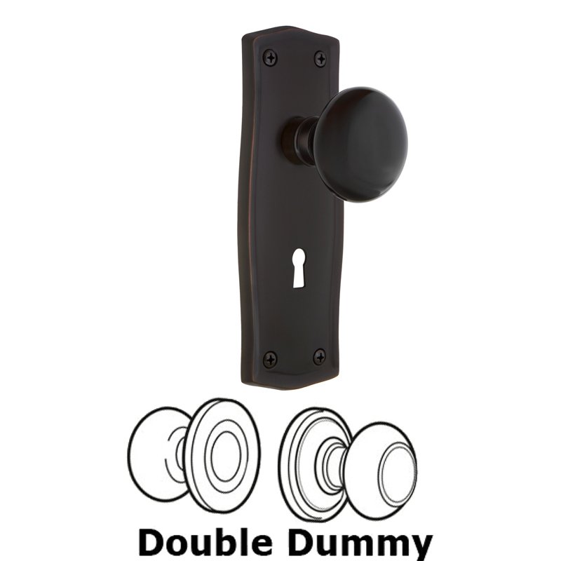 Nostalgic Warehouse Double Dummy Set with Keyhole - Prairie Plate with Black Porcelain Door Knob in Timeless Bronze