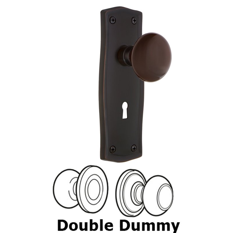 Nostalgic Warehouse Double Dummy Set with Keyhole - Prairie Plate with Brown Porcelain Door Knob in Timeless Bronze
