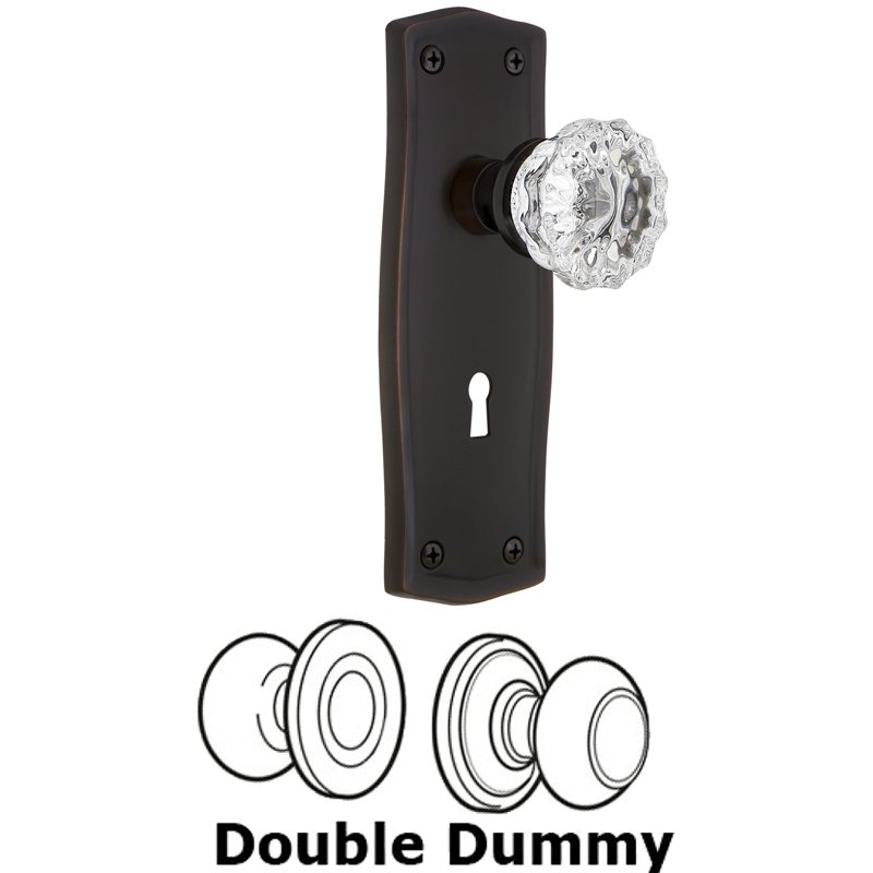 Nostalgic Warehouse Double Dummy Set with Keyhole - Prairie Plate with Crystal Glass Door Knob in Timeless Bronze