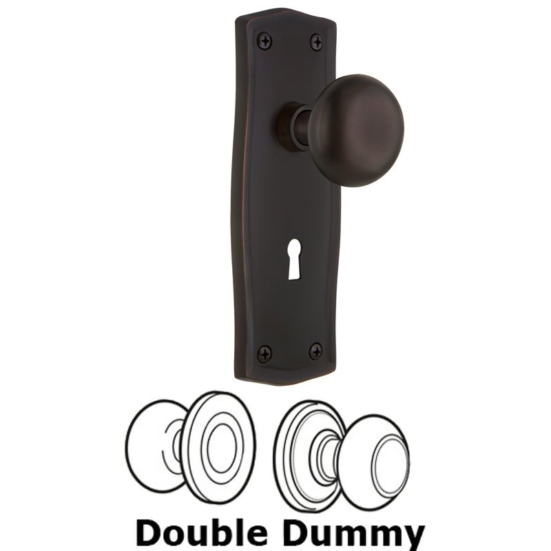 Nostalgic Warehouse Double Dummy Set with Keyhole - Prairie Plate with New York Door Knobs in Timeless Bronze