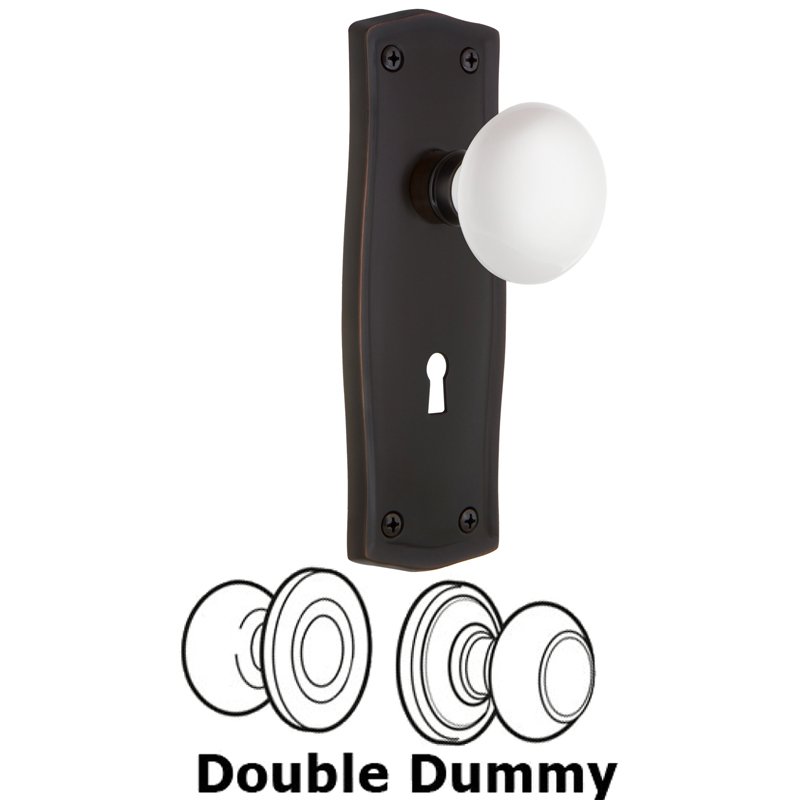 Nostalgic Warehouse Double Dummy Set with Keyhole - Prairie Plate with White Porcelain Door Knob in Timeless Bronze