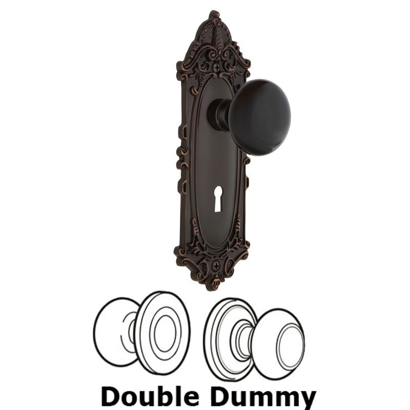 Nostalgic Warehouse Double Dummy Set with Keyhole - Victorian Plate with Black Porcelain Door Knob in Timeless Bronze