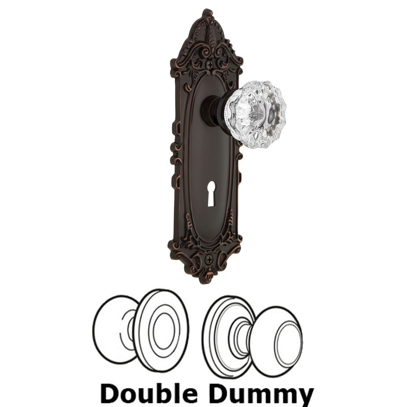 Nostalgic Warehouse Double Dummy Set with Keyhole - Victorian Plate with Crystal Glass Door Knob in Timeless Bronze