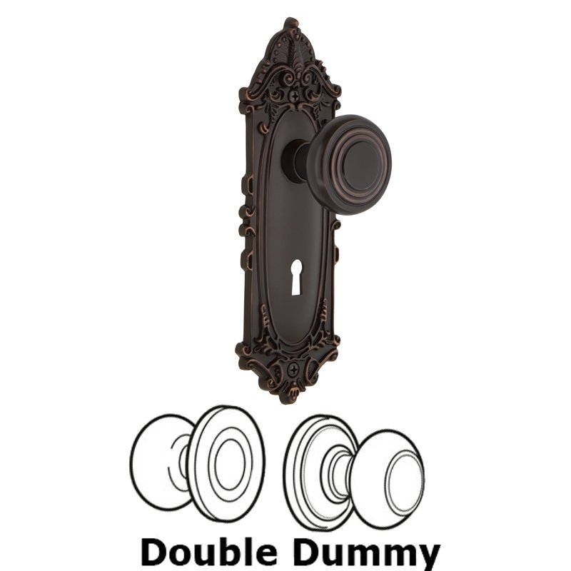 Nostalgic Warehouse Double Dummy Set with Keyhole - Victorian Plate with Deco Door Knob in Timeless Bronze