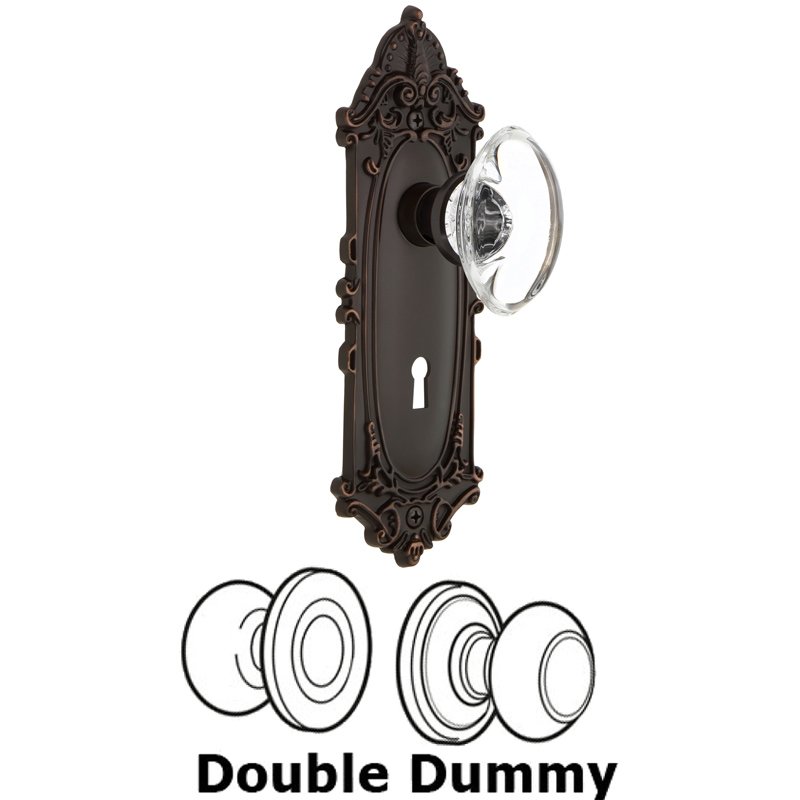 Nostalgic Warehouse Double Dummy Set with Keyhole - Victorian Plate with Oval Clear Crystal Glass Door Knob in Timeless Bronze