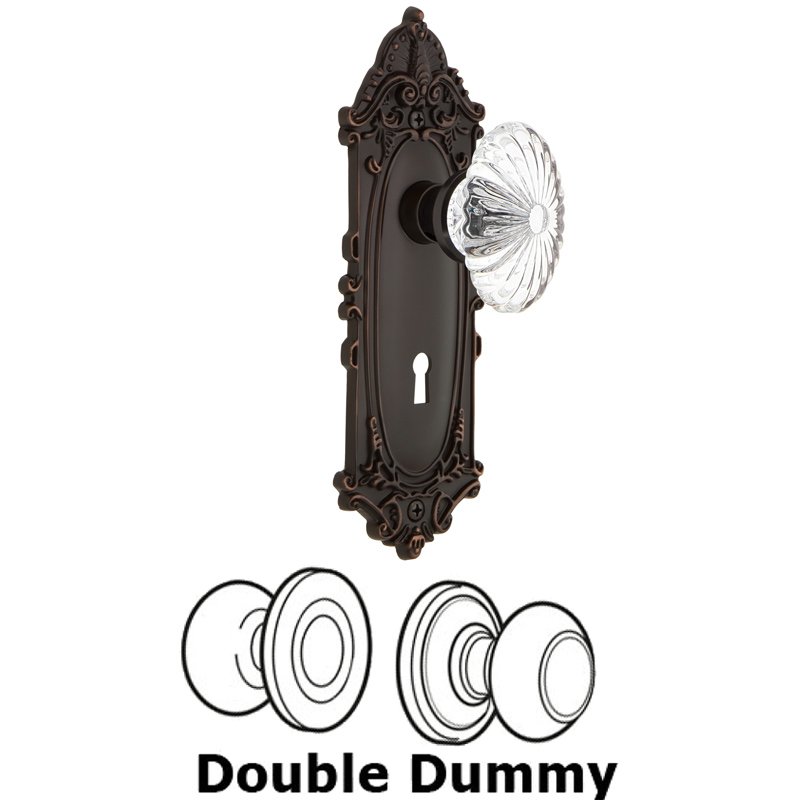 Nostalgic Warehouse Double Dummy Set with Keyhole - Victorian Plate with Oval Fluted Crystal Glass Door Knob in Timeless Bronze