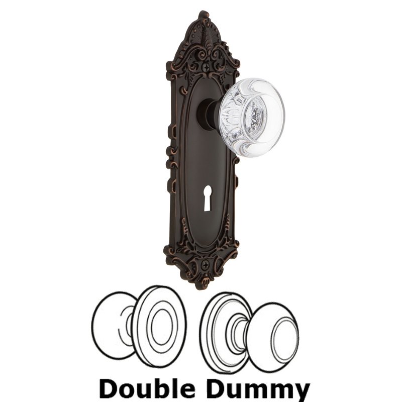 Nostalgic Warehouse Double Dummy Set with Keyhole - Victorian Plate with Round Clear Crystal Glass Door Knob in Timeless Bronze