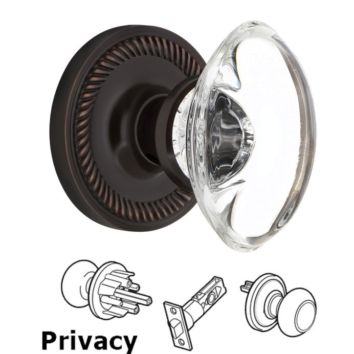 Nostalgic Warehouse Passage Knob - Rope Rose with Oval Clear Crystal Knob in Oil Rubbed Bronze