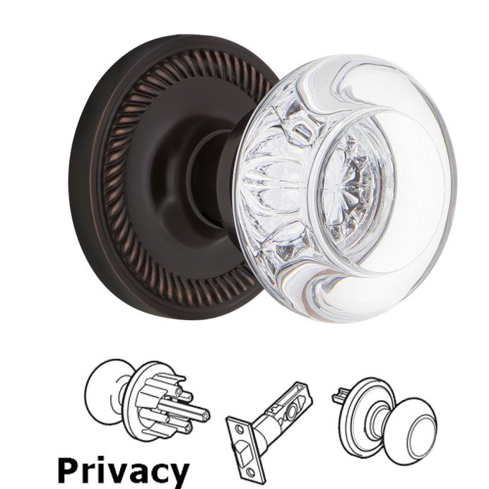 Nostalgic Warehouse Privacy Knob - Rope Rose with Round Clear Crystal Knob in Satin Nickel