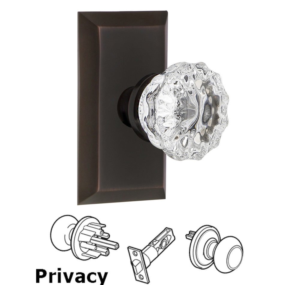 Nostalgic Warehouse Complete Privacy Set - Studio Plate with Crystal Glass Door Knob in Timeless Bronze
