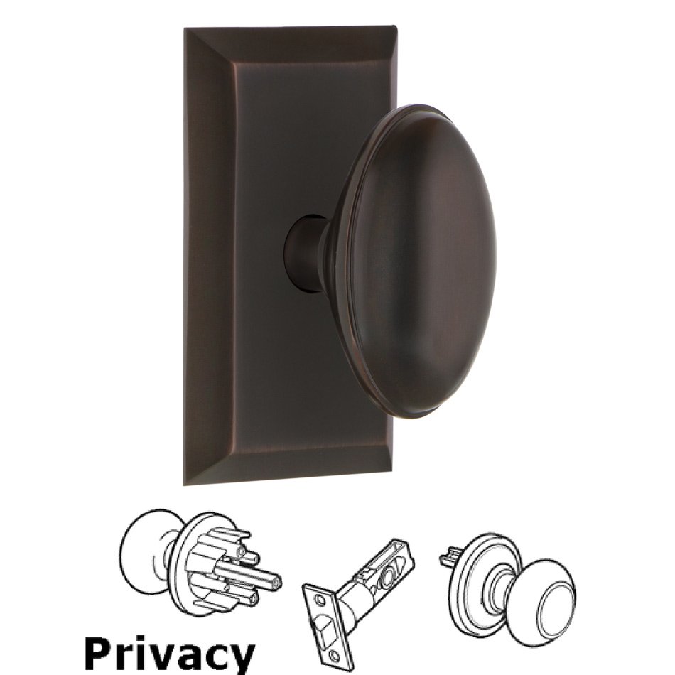 Nostalgic Warehouse Complete Privacy Set - Studio Plate with Homestead Door Knob in Timeless Bronze