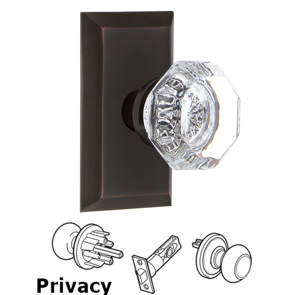 Nostalgic Warehouse Complete Privacy Set - Studio Plate with Waldorf Door Knob in Timeless Bronze