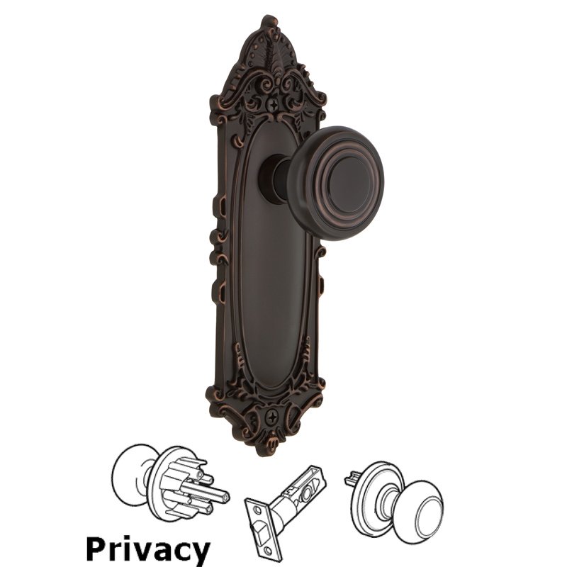 Nostalgic Warehouse Complete Privacy Set - Victorian Plate with Deco Door Knob in Timeless Bronze
