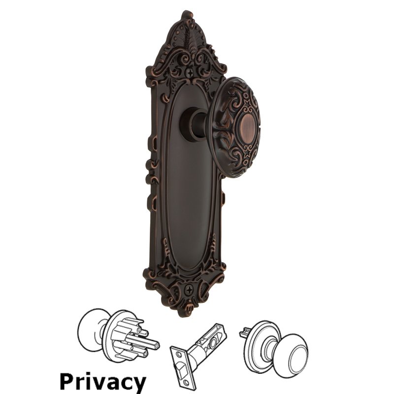 Nostalgic Warehouse Complete Privacy Set - Victorian Plate with Victorian Door Knob in Timeless Bronze