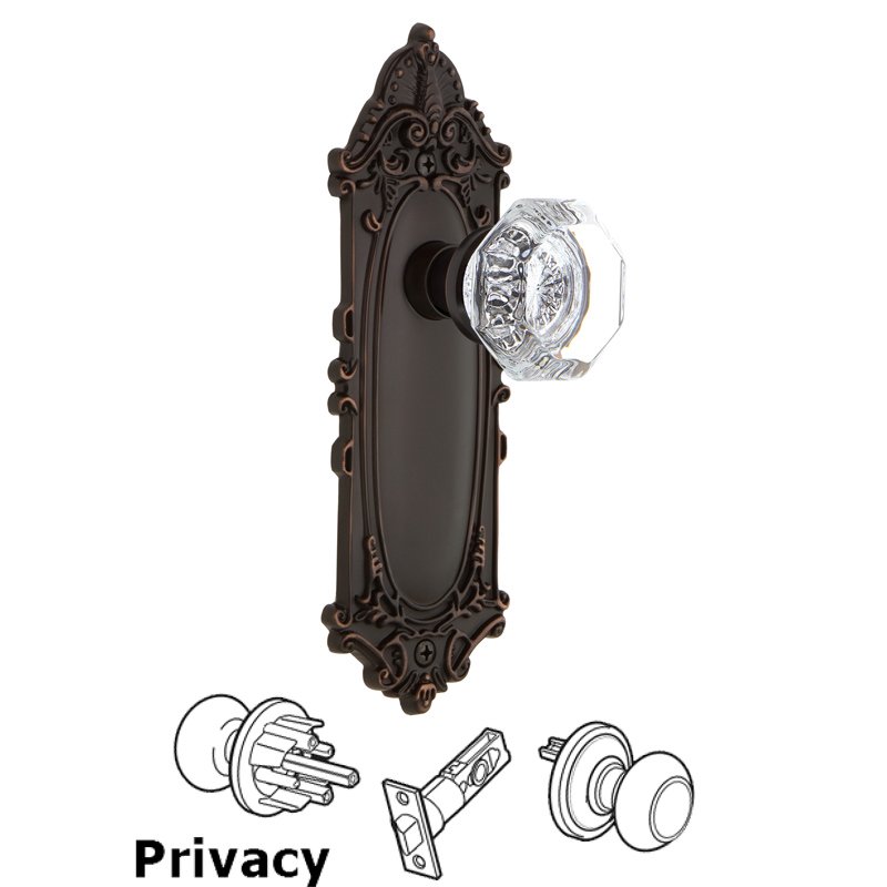 Nostalgic Warehouse Complete Privacy Set - Victorian Plate with Waldorf Door Knob in Timeless Bronze