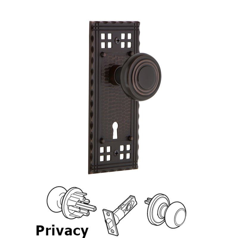Nostalgic Warehouse Complete Privacy Set with Keyhole - Craftsman Plate with Deco Door Knob in Timeless Bronze
