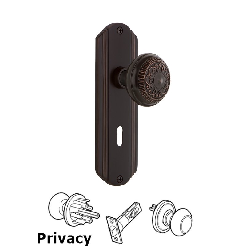 Nostalgic Warehouse Complete Privacy Set with Keyhole - Deco Plate with Egg & Dart Door Knob in Timeless Bronze