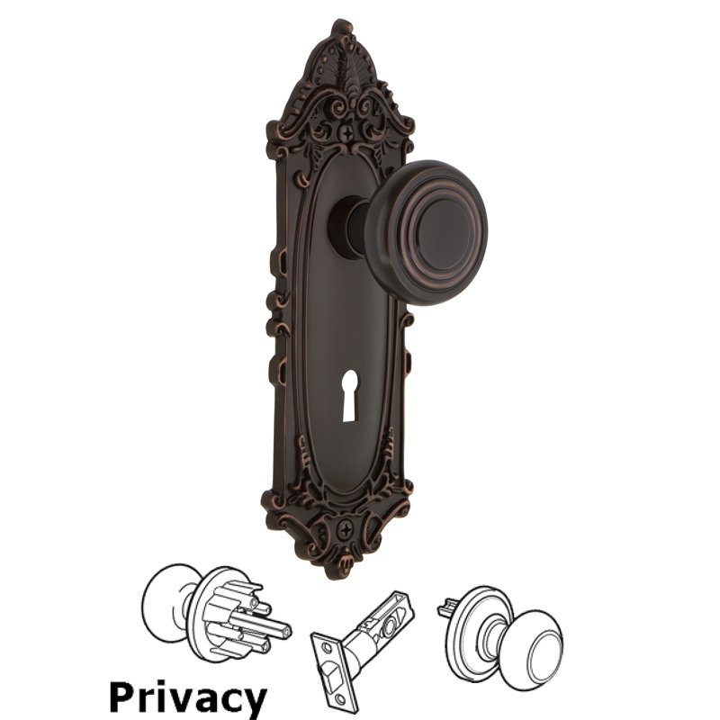Nostalgic Warehouse Complete Privacy Set with Keyhole - Victorian Plate with Deco Door Knob in Timeless Bronze