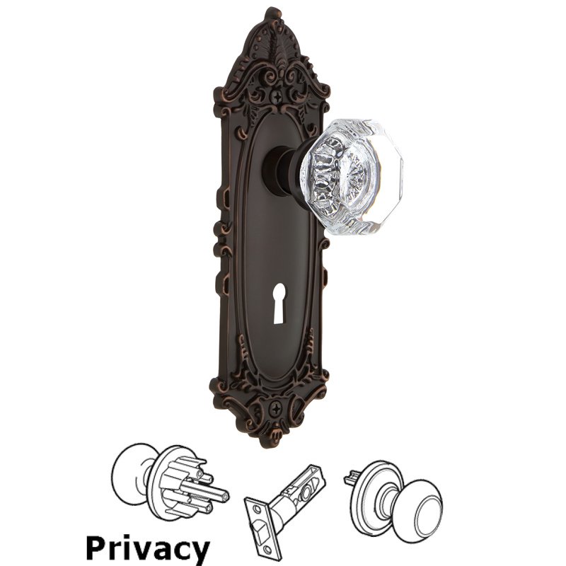 Nostalgic Warehouse Complete Privacy Set with Keyhole - Victorian Plate with Waldorf Door Knob in Timeless Bronze