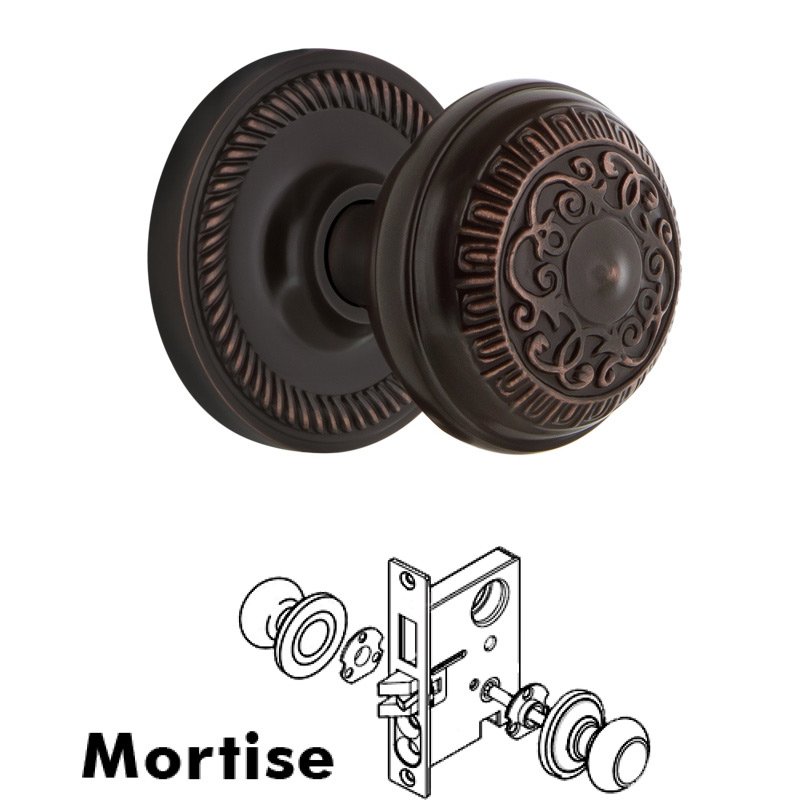Nostalgic Warehouse Complete Mortise Lockset with Keyhole - Rope Rosette with Egg & Dart Door Knob in Timeless Bronze