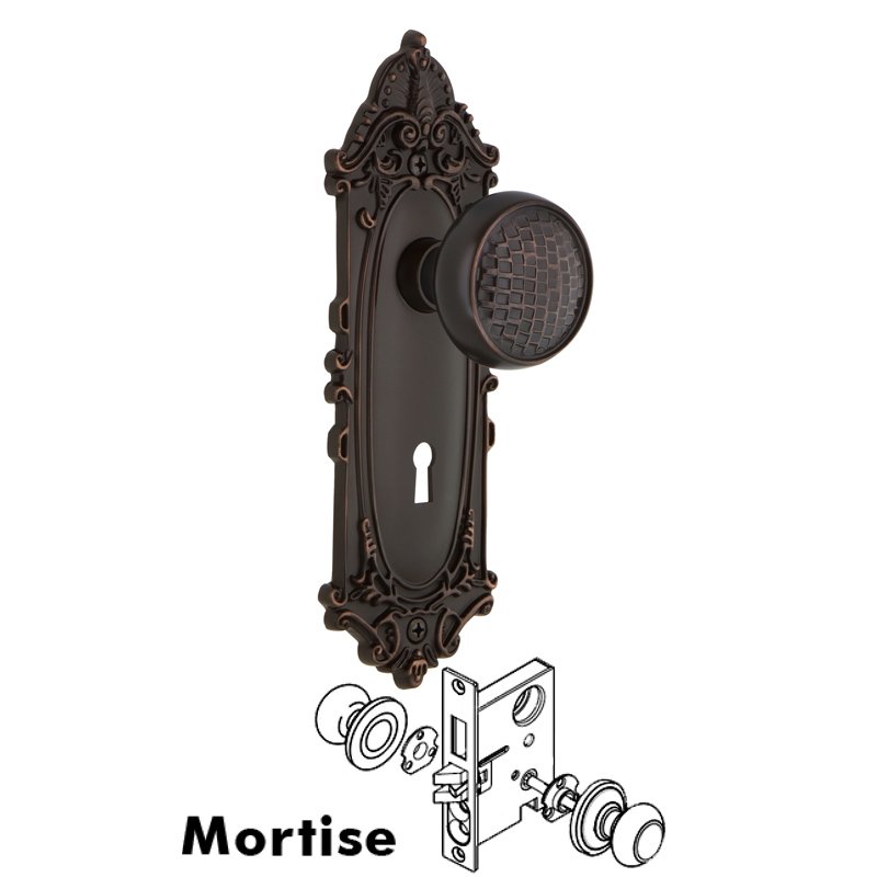 Nostalgic Warehouse Complete Mortise Lockset with Keyhole - Victorian Plate with Craftsman Door Knob in Timeless Bronze