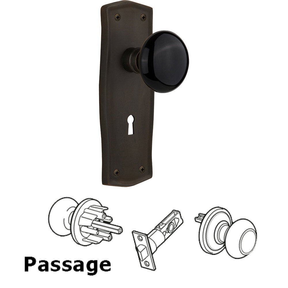 Nostalgic Warehouse Passage Prairie Plate with Keyhole and Black Porcelain Door Knob in Oil-Rubbed Bronze