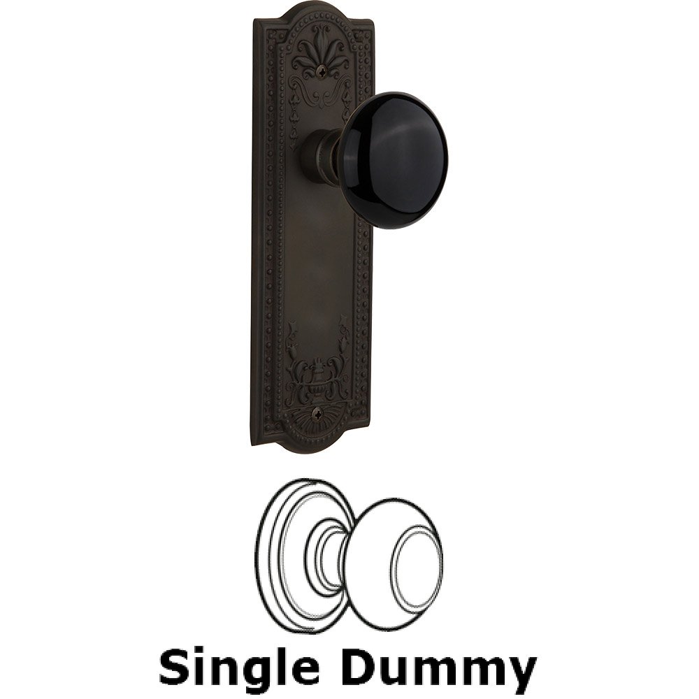 Nostalgic Warehouse Single Dummy - Meadows Plate with Black Porcelain Knob without Keyhole in Oil Rubbed Bronze