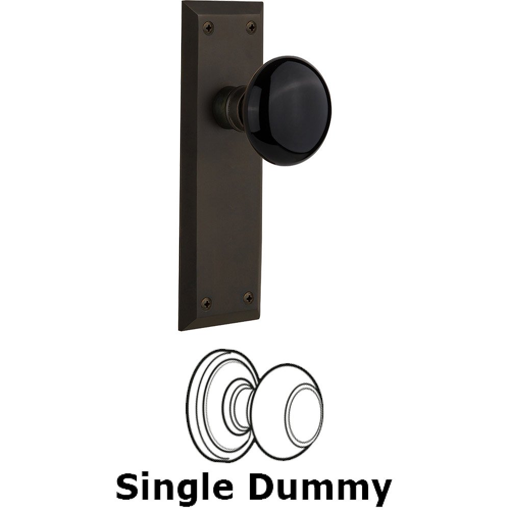 Nostalgic Warehouse Single Dummy - New York Plate with Black Porcelain Knob without Keyhole in Oil Rubbed Bronze