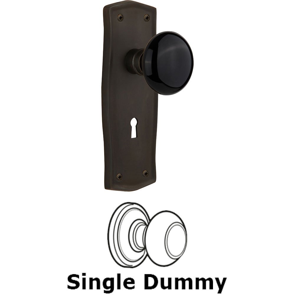 Nostalgic Warehouse Single Dummy - Prairie Plate with Black Porcelain Knob with Keyhole in Oil Rubbed Bronze
