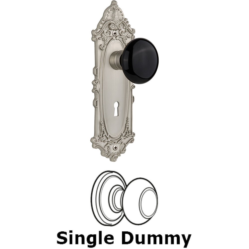 Nostalgic Warehouse Single Dummy - Victorian Plate with Black Porcelain Knob with Keyhole in Satin Nickel