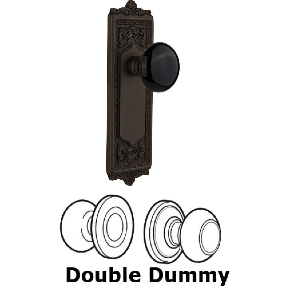 Nostalgic Warehouse Double Dummy - Egg and Dart Plate with Black Porcelain Knob without Keyhole in Oil Rubbed Bronze