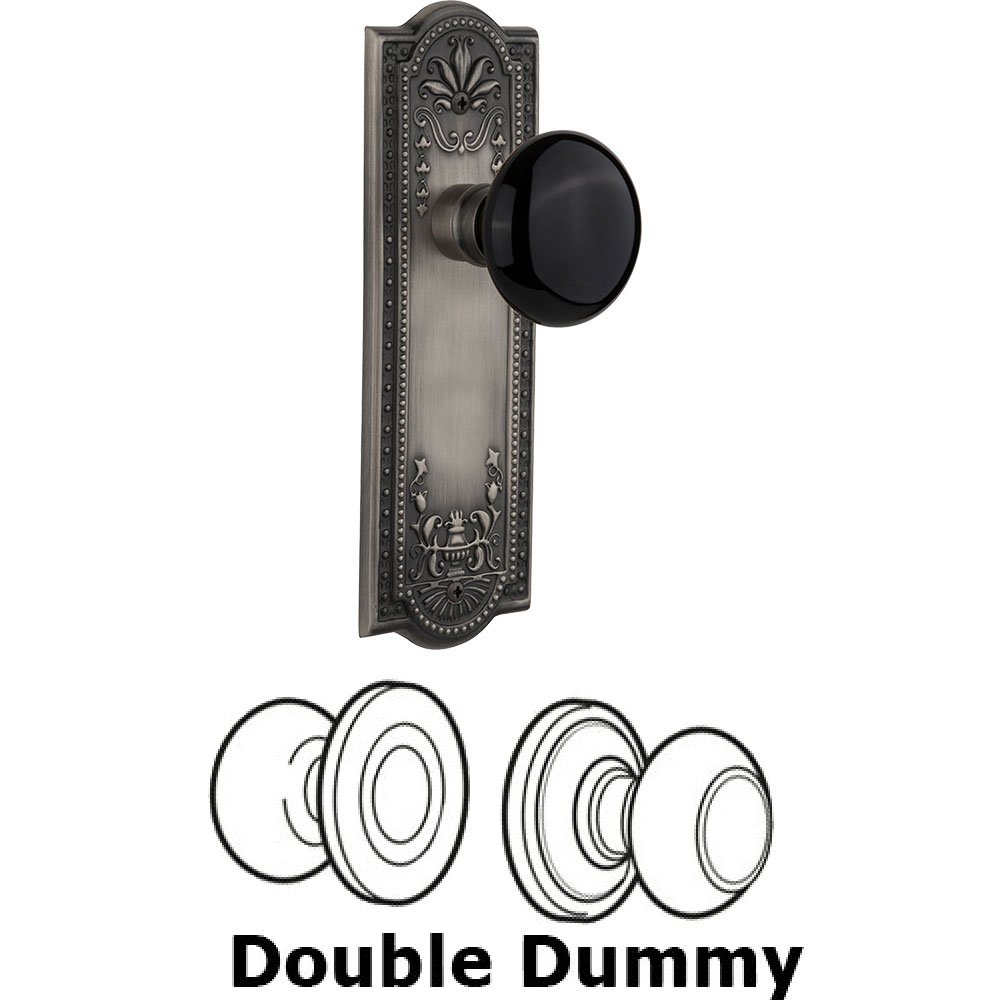 Nostalgic Warehouse Double Dummy - Meadows Plate with Black Porcelain Knob without Keyhole in Antique Pewter