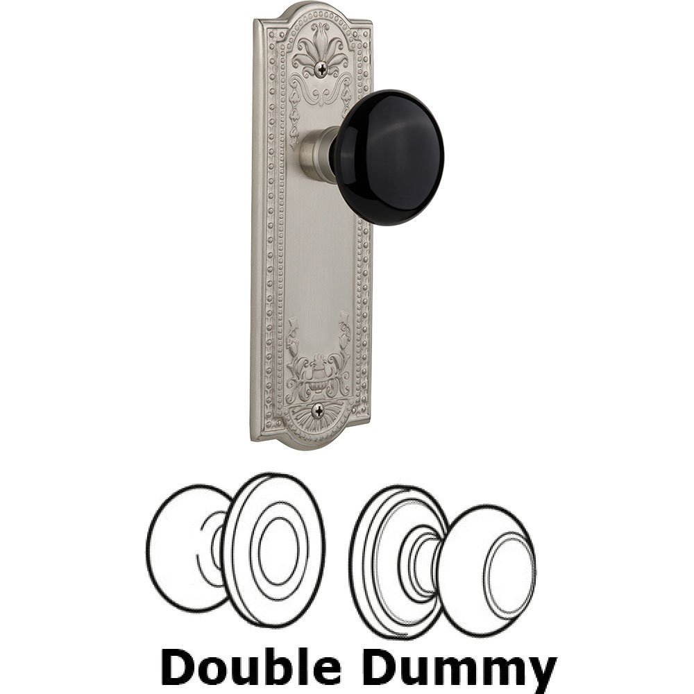 Nostalgic Warehouse Double Dummy - Meadows Plate with Black Porcelain Knob without Keyhole in Satin Nickel