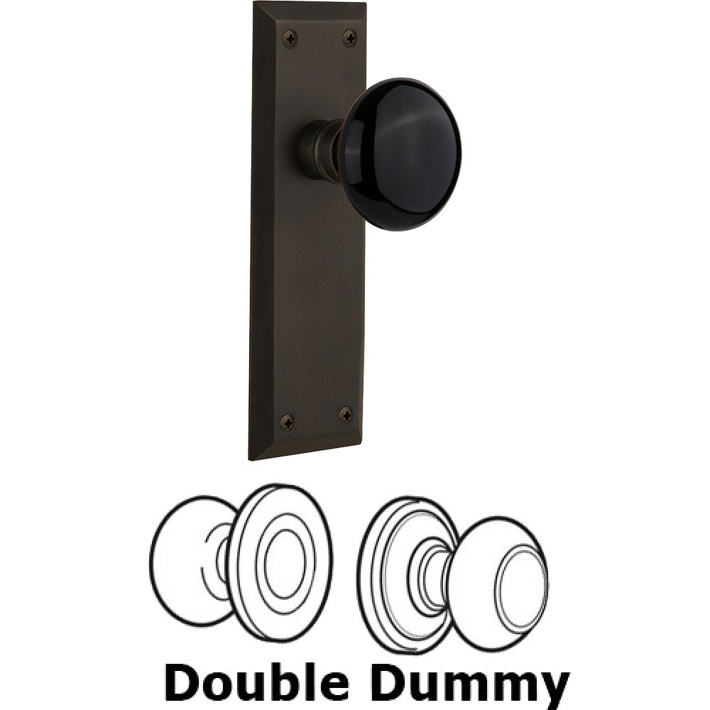 Nostalgic Warehouse Double Dummy - New York Plate with Black Porcelain Knob without Keyhole in Oil Rubbed Bronze