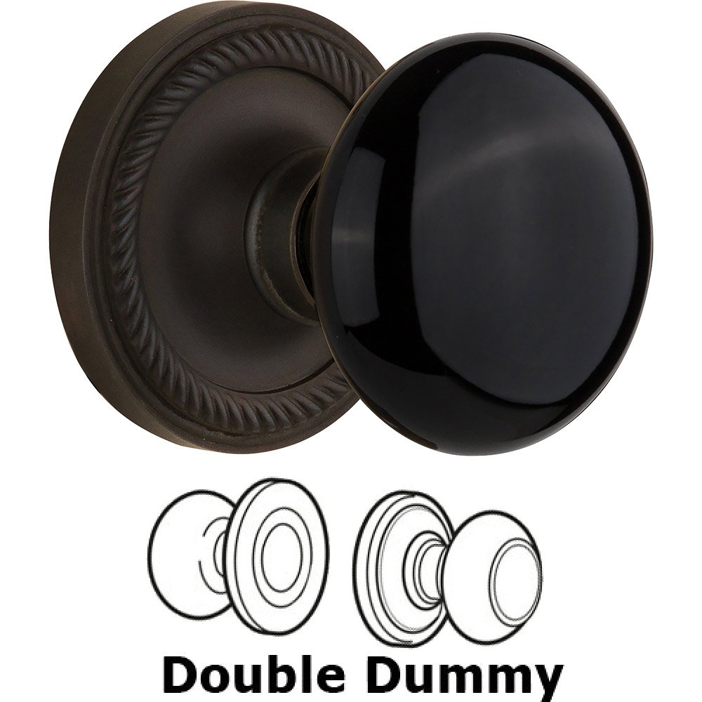 Nostalgic Warehouse Double Dummy - Rope Rose with Black Porcelain Knob in Oil Rubbed Bronze