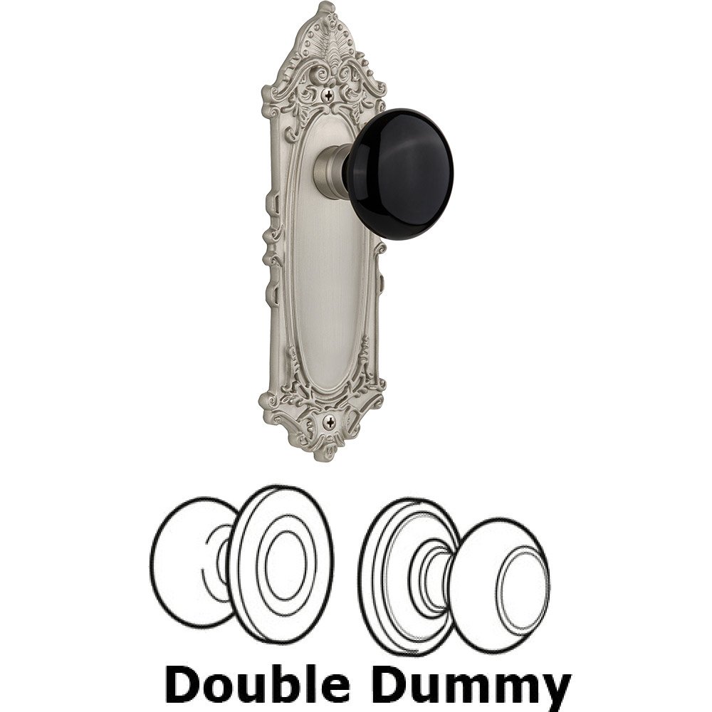 Nostalgic Warehouse Double Dummy - Victorian Plate with Black Porcelain Knob without Keyhole in Satin Nickel