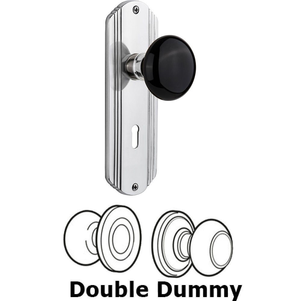 Nostalgic Warehouse Double Dummy - Deco Plate with Black Porcelain Knob with Keyhole in Bright Chrome