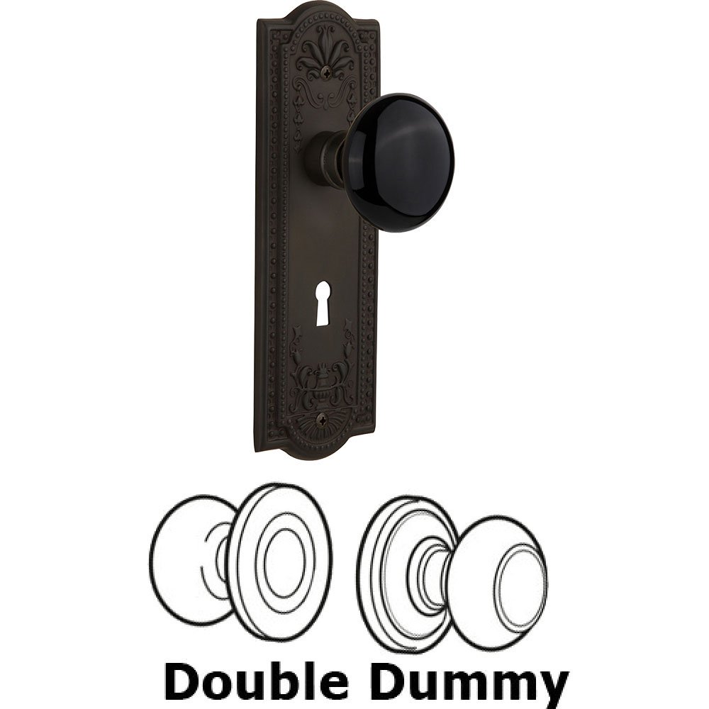 Nostalgic Warehouse Double Dummy - Meadows Plate with Black Porcelain Knob with Keyhole in Oil Rubbed Bronze