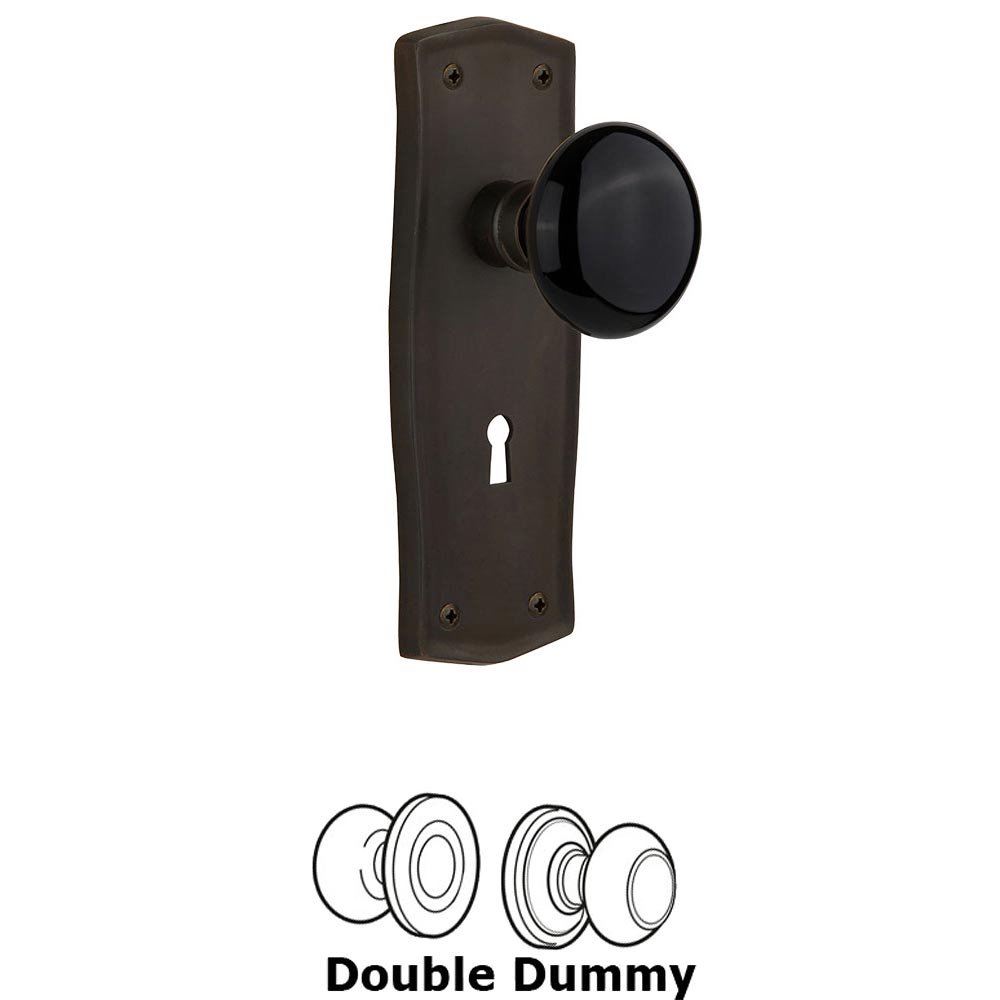 Nostalgic Warehouse Double Dummy - Prairie Plate with Black Porcelain Knob with Keyhole in Oil Rubbed Bronze