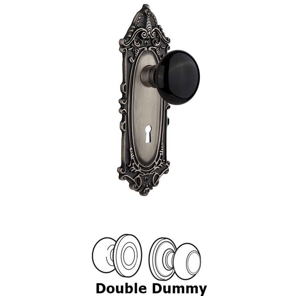 Nostalgic Warehouse Double Dummy - Victorian Plate with Black Porcelain Knob with Keyhole in Antique Pewter