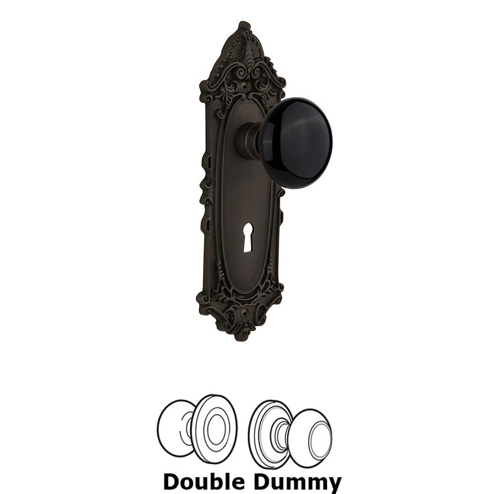 Nostalgic Warehouse Double Dummy - Victorian Plate with Black Porcelain Knob with Keyhole in Oil Rubbed Bronze
