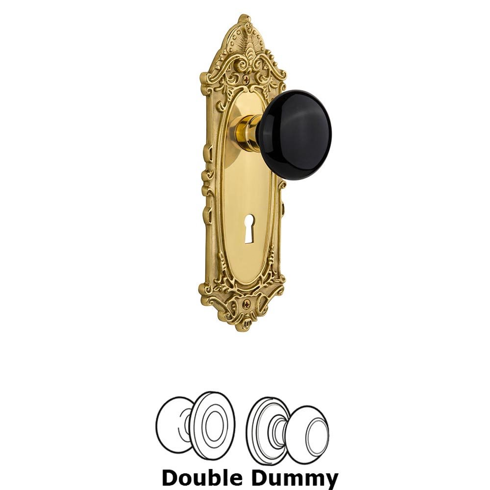 Nostalgic Warehouse Double Dummy - Victorian Plate with Black Porcelain Knob with Keyhole in Polished Brass