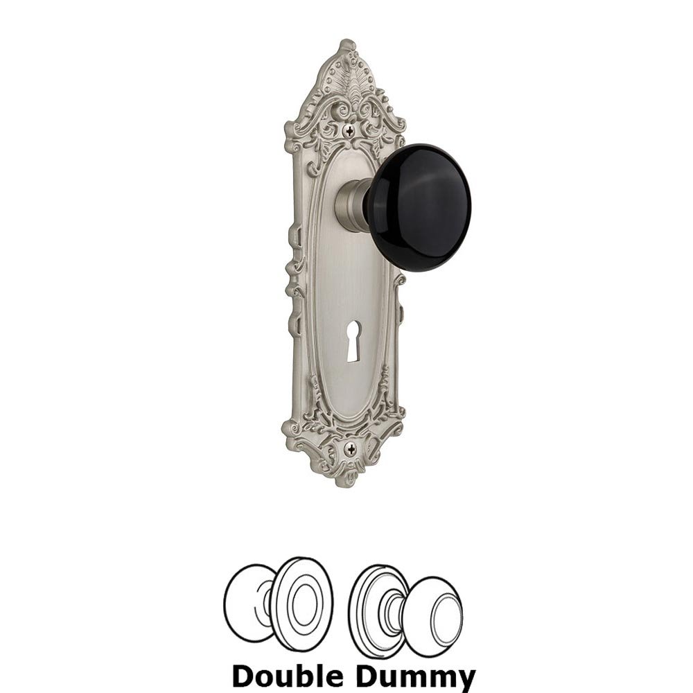 Nostalgic Warehouse Double Dummy - Victorian Plate with Black Porcelain Knob with Keyhole in Satin Nickel