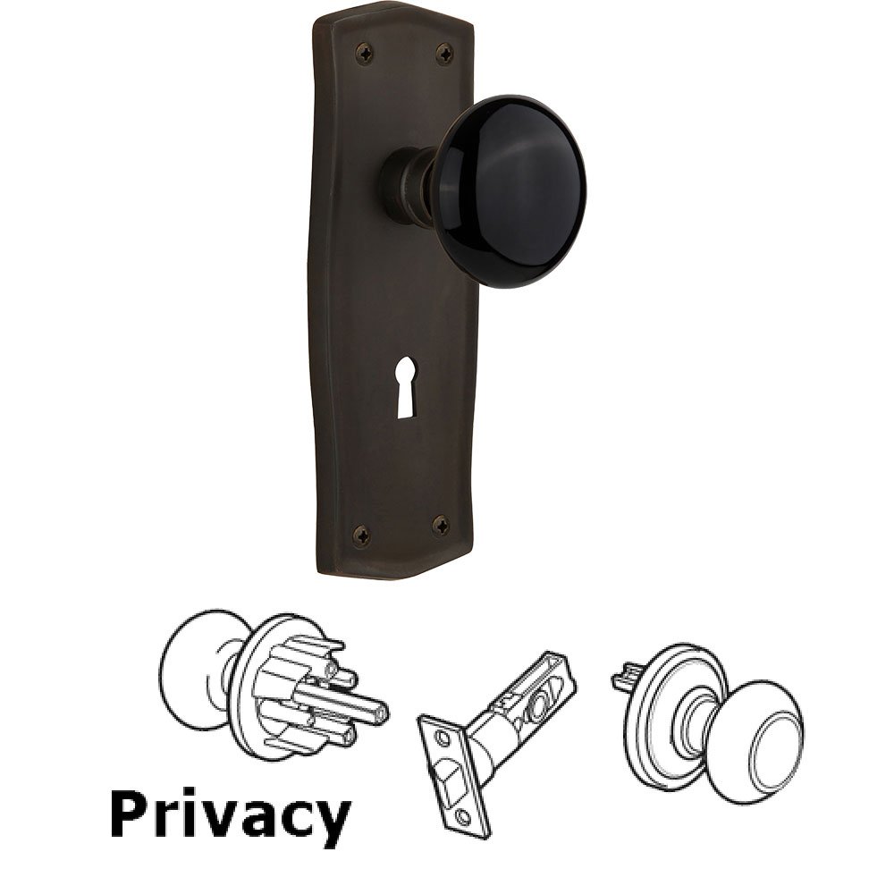 Nostalgic Warehouse Privacy Prairie Plate with Keyhole and Black Porcelain Door Knob in Oil-Rubbed Bronze